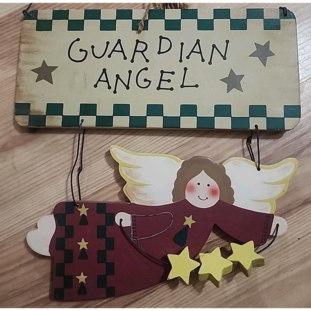 VTG Guardian Angel Wooden Sign Wall Hanging Home Decor Primitive Rustic